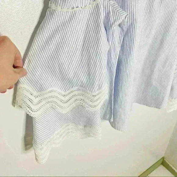 NWT Jonathan Simkhai Button Front Cold Shoulder Pinstripe Bell Sleeve Blouse - Picture 4 of 7